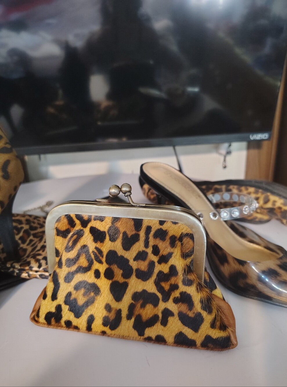 Pocket purse Leopard Print Animal Hair